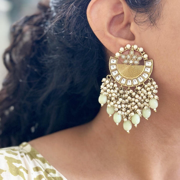Polki Kundan Full circle Tassel earrings - Adorna