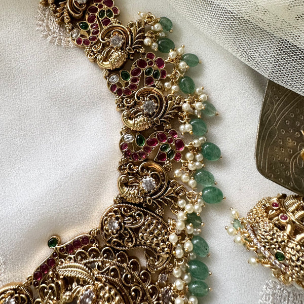Bridal Kemp Peacock Paisley Green beads short set
