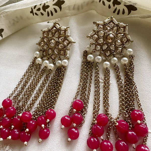 Polki Periwinkle Tassel long earrings