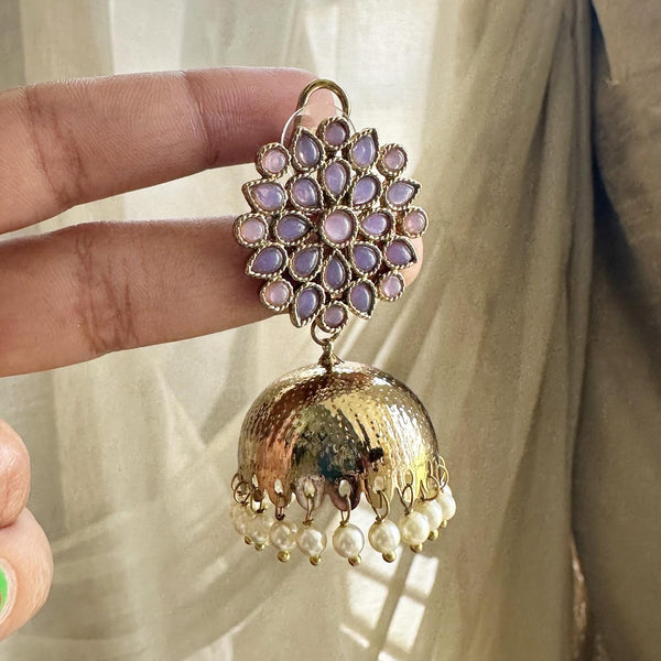 Floral Mehendhi stud Jumkhas - Pastel Punch