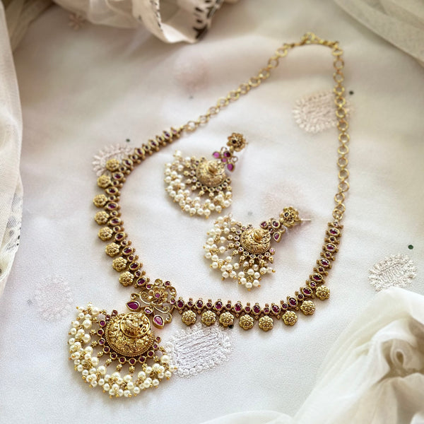 Antique matte Lakshmi flower pops short set - Full Ruby