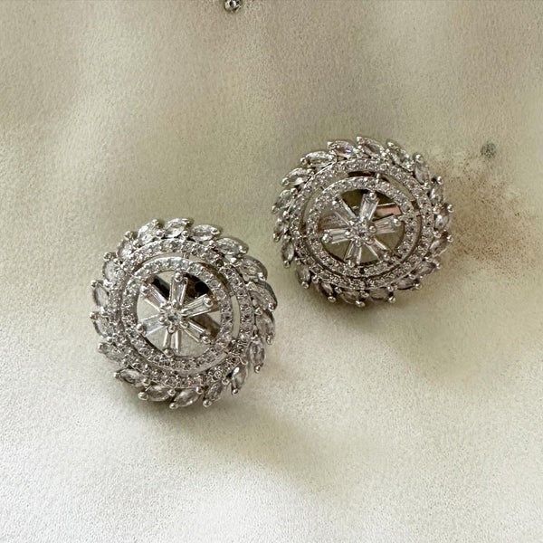 Silver CZ swirl pattern studs - Adorna