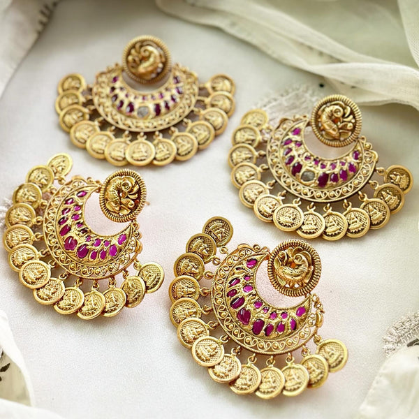 Matte Kemp Peacock & Lakshmi coin fan earrings