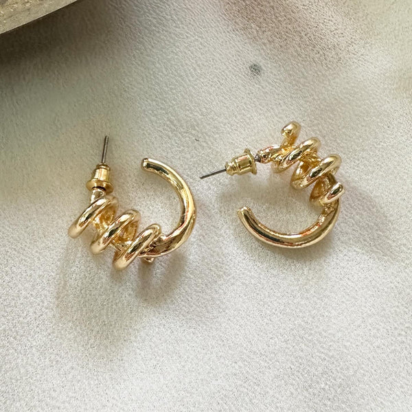Chic gold Swirl hoop-style stud earrings