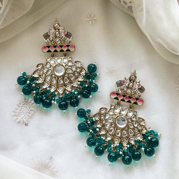 Polki Kundan Haathi Chaandbali earrings - Adorna