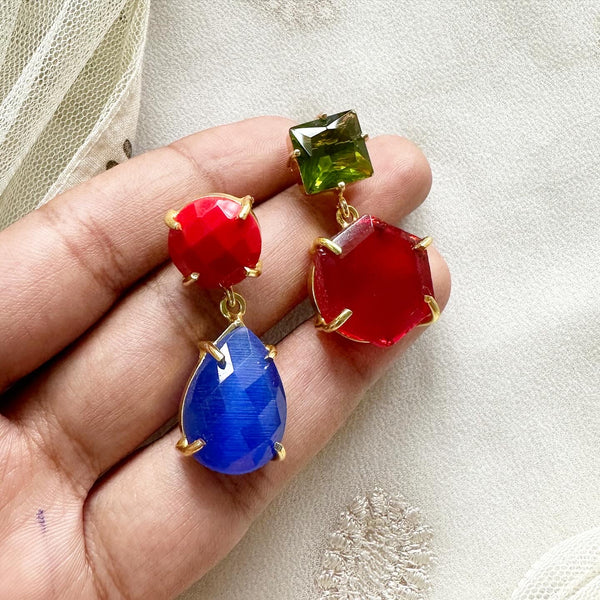 Duo Color drops gold danglers - Adorna