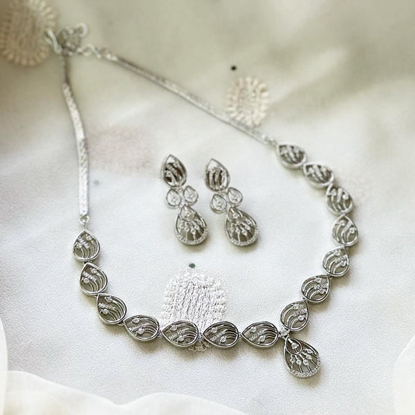 Silver tear drop CZ stripes short set