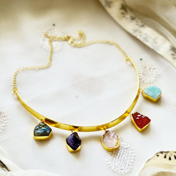 Raw stone gold necklace