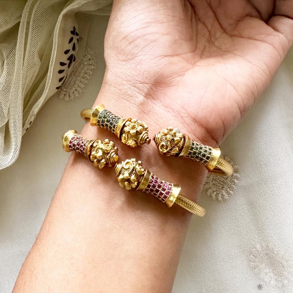 Matte CZ cuff floral ends bracelet