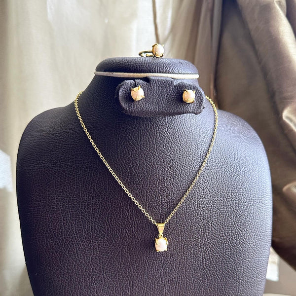 Single pearl combo set - necklace, earrings & finger ring - Adorna