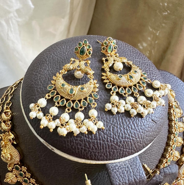 Antique peacock mottu drops short set - Full Green - Adorna