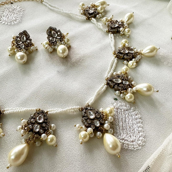Victoria CZ tear drops Pearl mala set