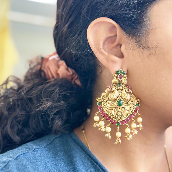 Matte Kemp Double Peacock Floral chaandbali earrings