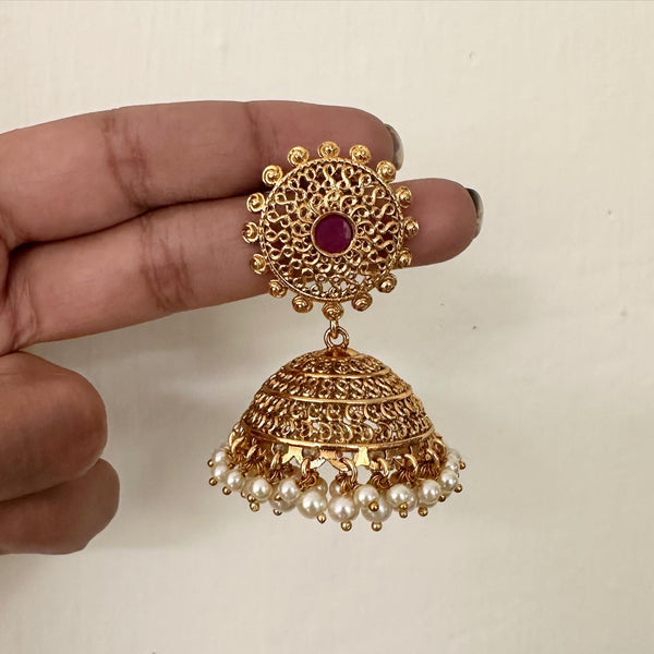 Matte Fligree Pearl bunch jumkhas - Ruby - Adorna