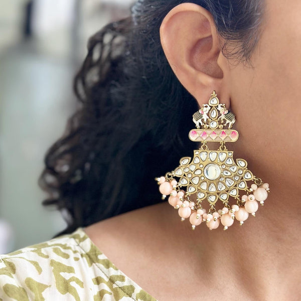 Polki Kundan Haathi Chaandbali earrings - Adorna