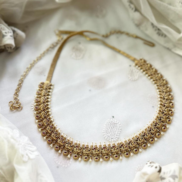 Bridal Peacock Pearl Spike hipchain - Full Ruby