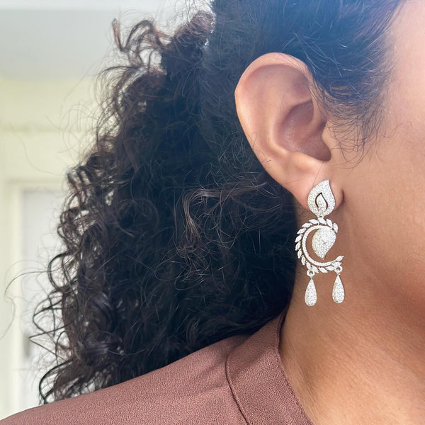 Silver CZ Paisley drops earrings