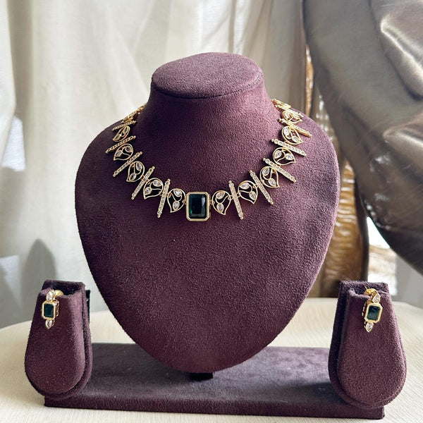 Matte CZ Paisley spike colour Block short set - Green - Adorna