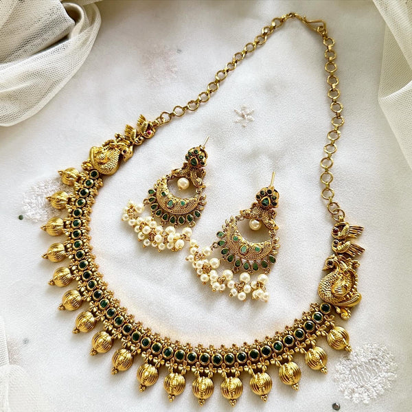 Antique peacock mottu drops short set - Full Green - Adorna