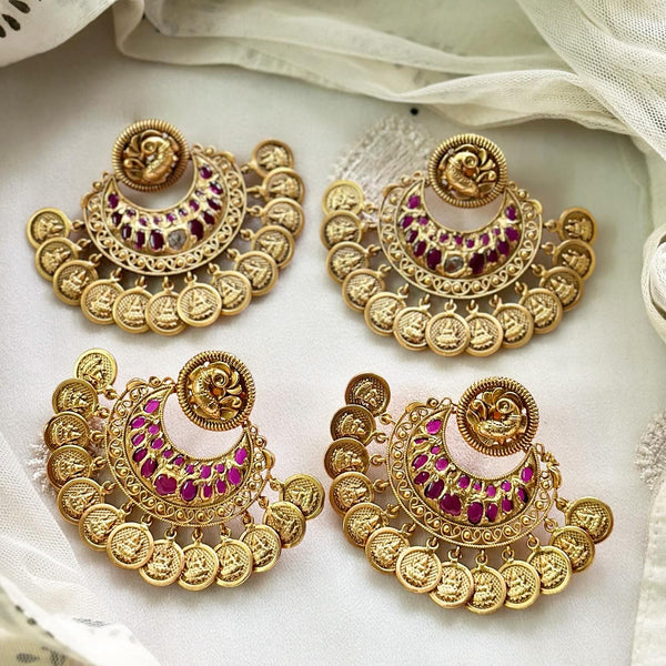 Matte Kemp Peacock & Lakshmi coin fan earrings