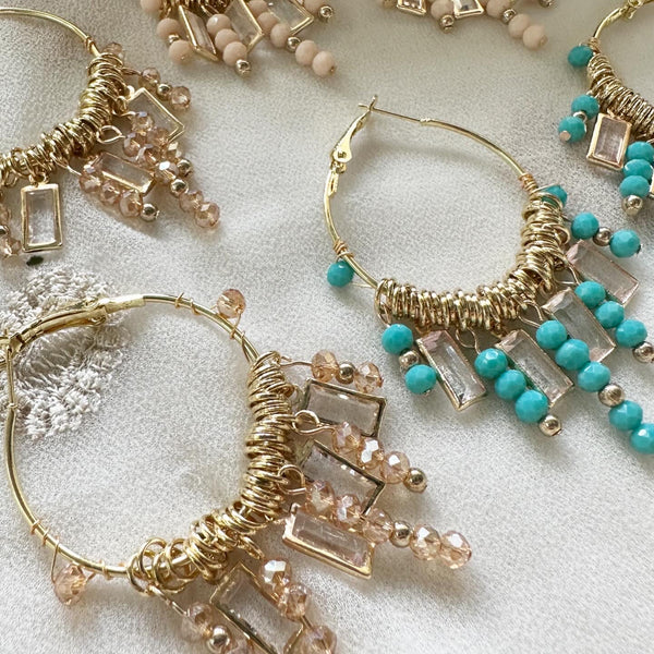Color beaded hoop earrings