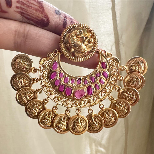 Matte Kemp Peacock & Lakshmi coin fan earrings