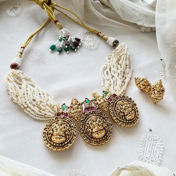 Matte kemp Lakshmi sugar bead choker set