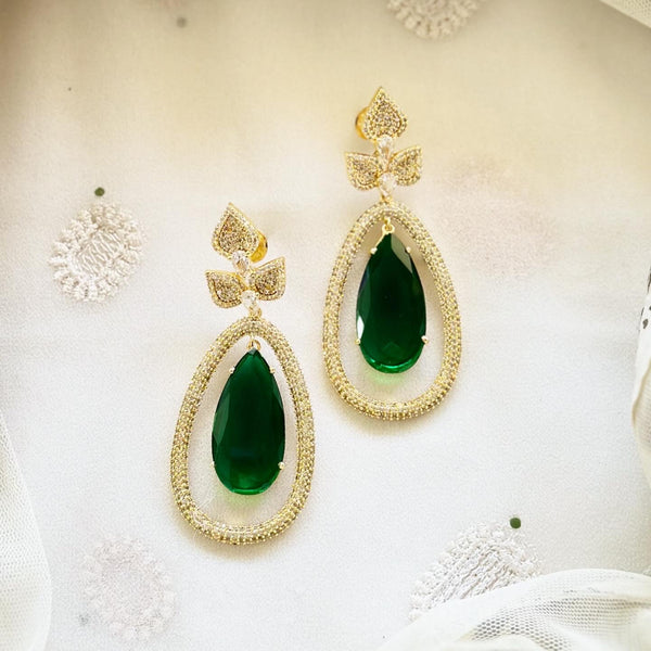 Gold CZ Leaf drops dangling earrings