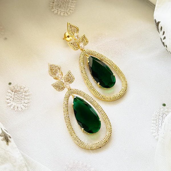 Gold CZ Leaf drops dangling earrings
