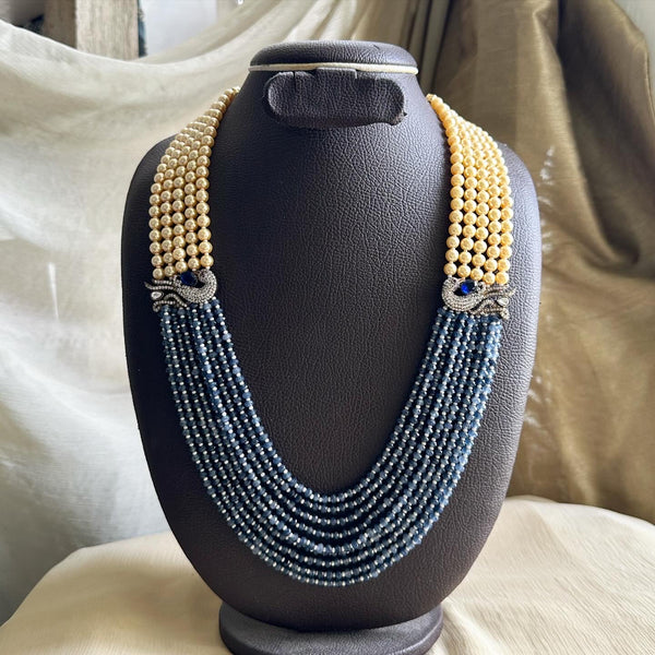Victorian Peacock Crystal Pearl mala - Blue