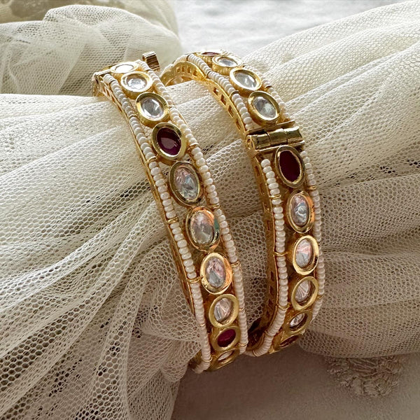 Oval Kundan Pearl laced bangles - Size 2.6 - set of 2