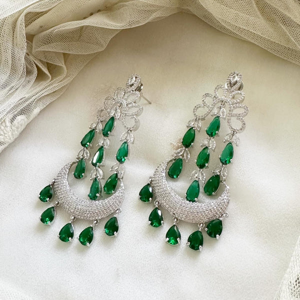 Silver CZ falls long earrings - Adorna