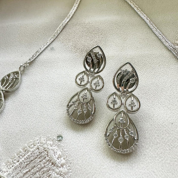 Silver tear drop CZ stripes short set