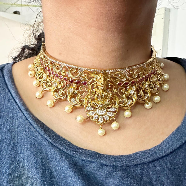 Antique matte kemp AD peacock filigree choker set