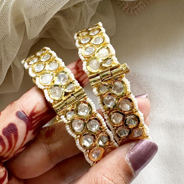 Kundan Bubbles kada Pearl laced Gold bangles - size 2.6 - set of 2