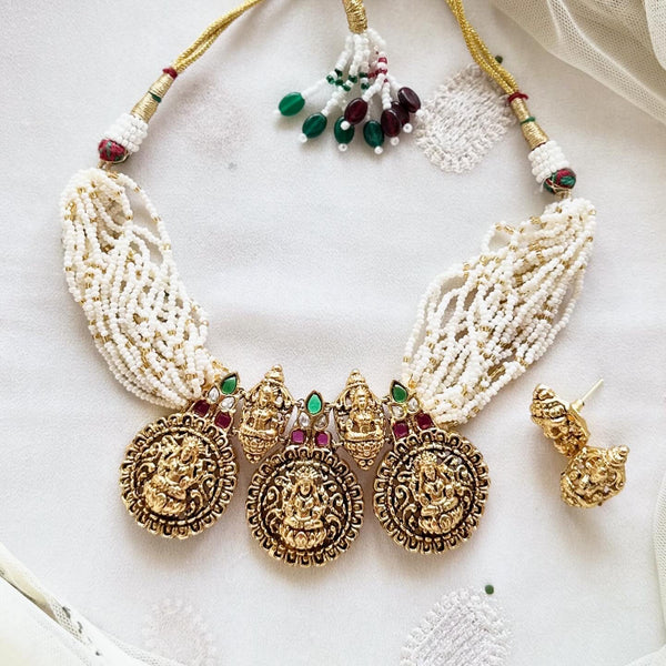 Matte kemp Lakshmi sugar bead choker set