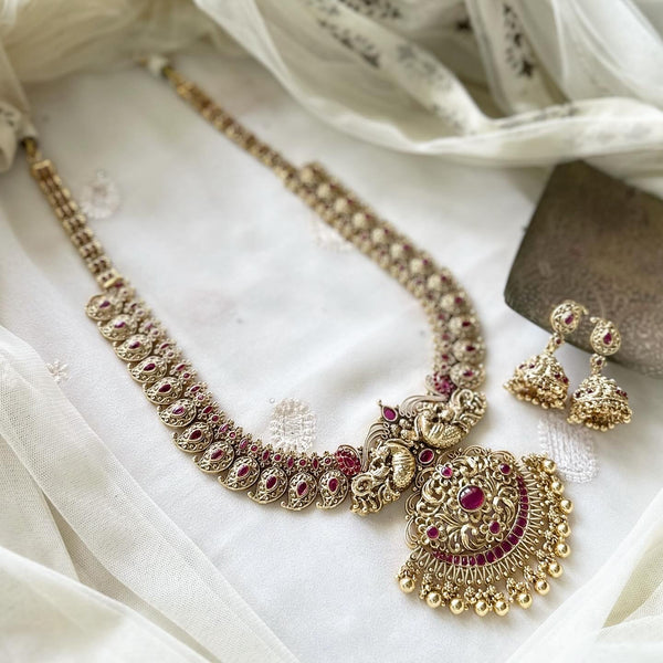 Bridal Peacock Paisley Grandeur haaram set - Ruby