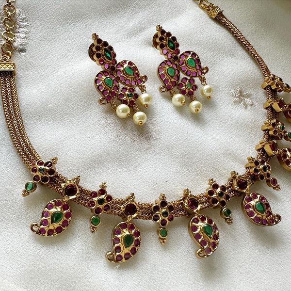Antique Paisley spike attigai short set - Ruby-Green - Adorna