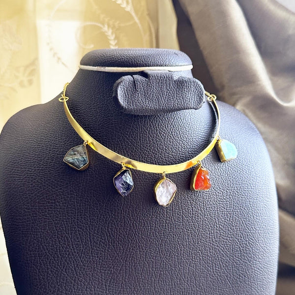 Raw stone gold necklace