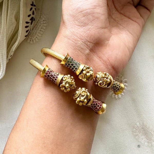Matte CZ cuff floral ends bracelet