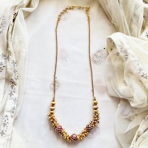 Antique matte Kemp chakra gold beaded mala - Ruby