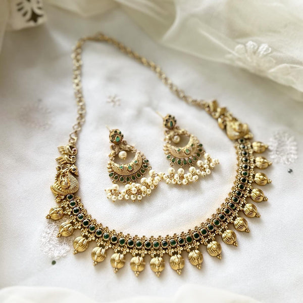Antique peacock mottu drops short set - Full Green - Adorna