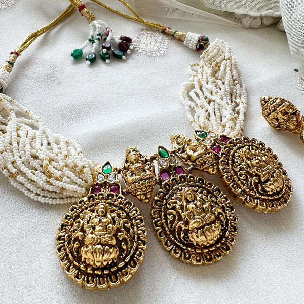 Matte kemp Lakshmi sugar bead choker set