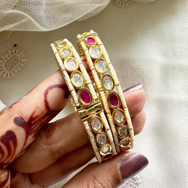 Oval Kundan Pearl laced bangles - Size 2.6 - set of 2