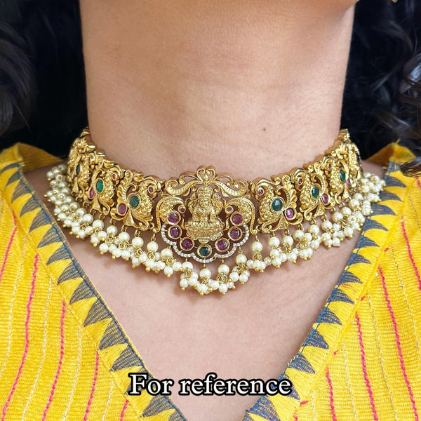 Antique matte Lakshmi Peacock choker set - White