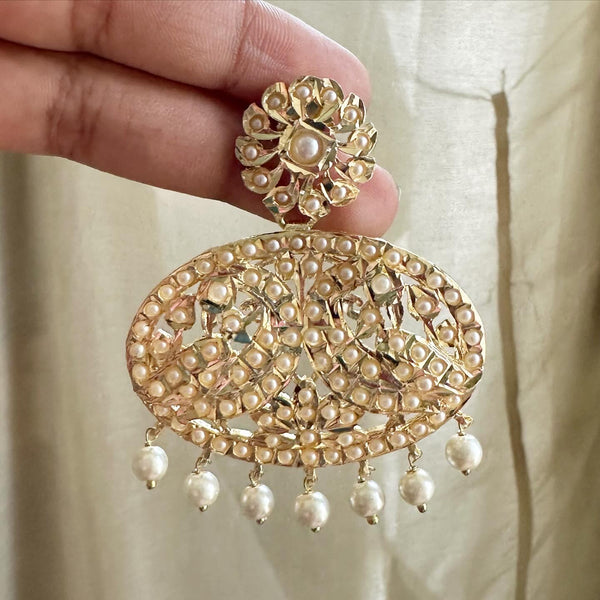 Gold Pearl dots floral earrings - Adorna