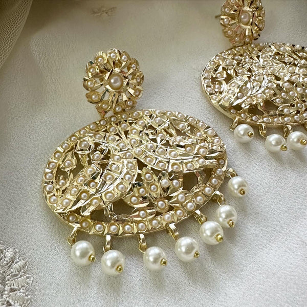 Gold Pearl dots floral earrings - Adorna