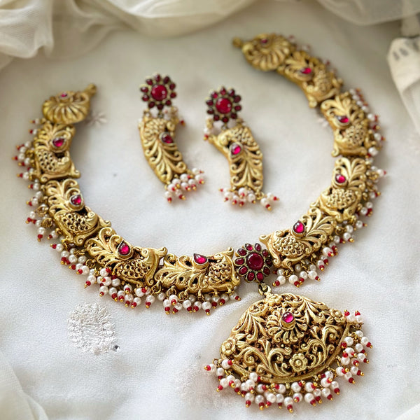 Kundan Jadau Peacock feathers short set - Adorna