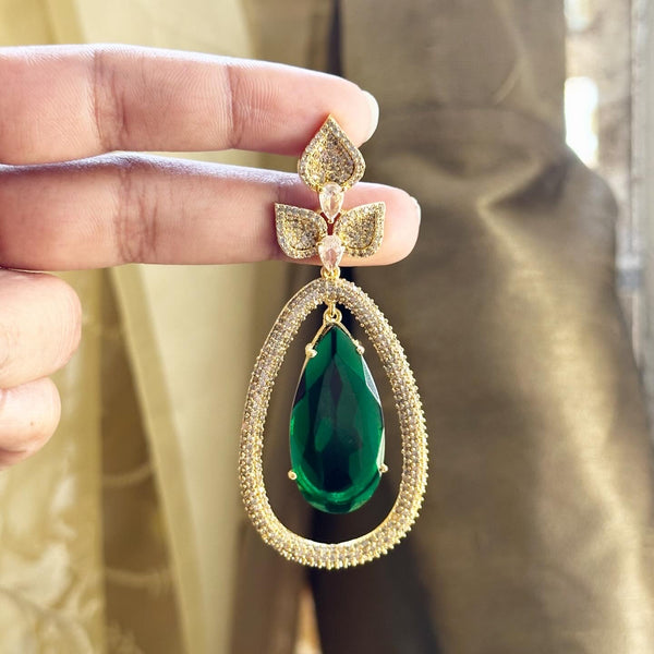 Gold CZ Leaf drops dangling earrings