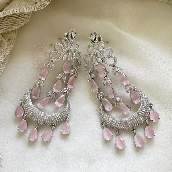 Silver CZ falls long earrings - Adorna